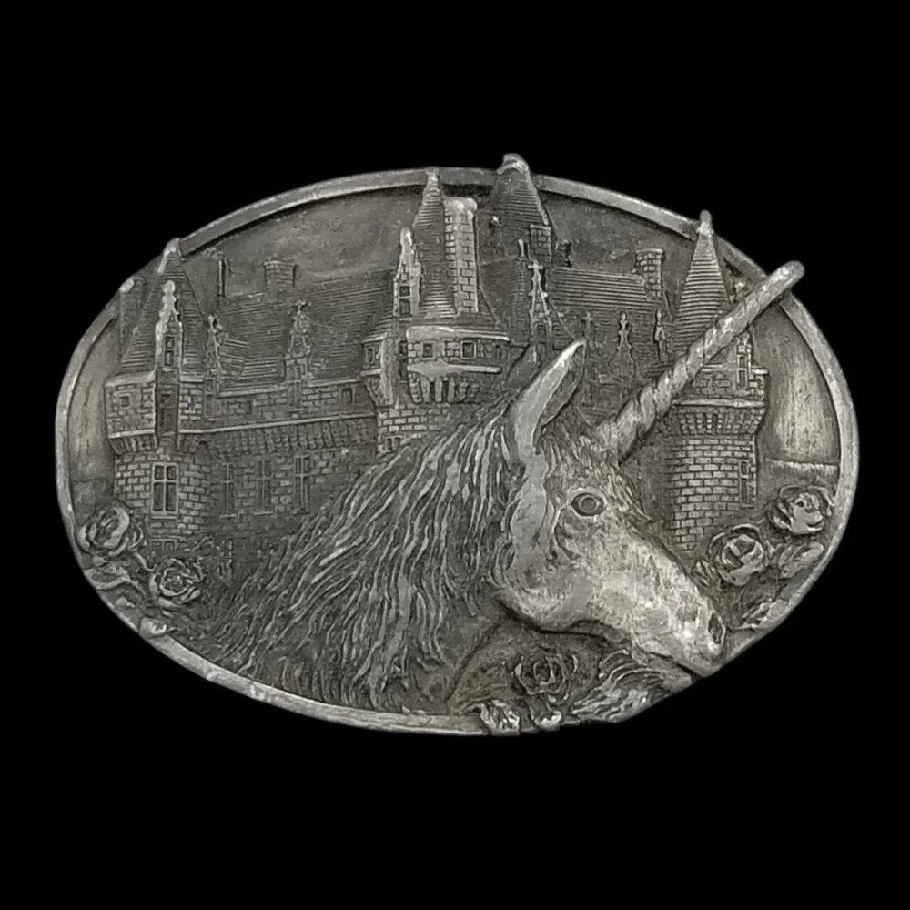 Bergamot Belt Buckle Vintage Unicorn Silver Castle Fantasy 1983 V-48 Made in USA